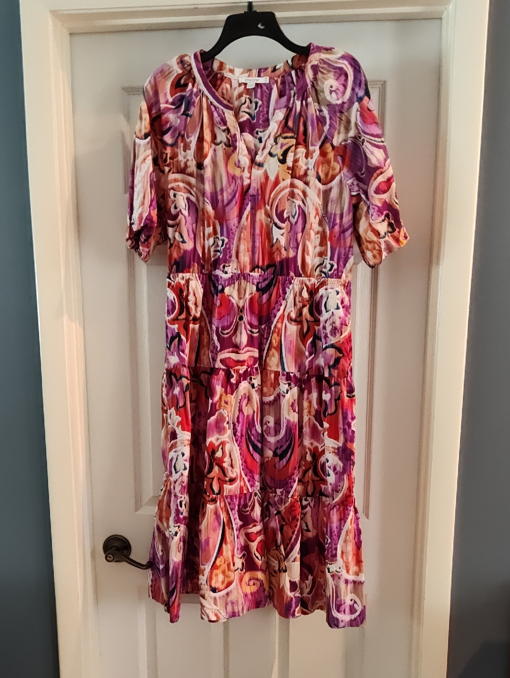 Chicos 40TH Anniversary Tiered Midi Dress Size 1.5 Paisley Short Sleeve